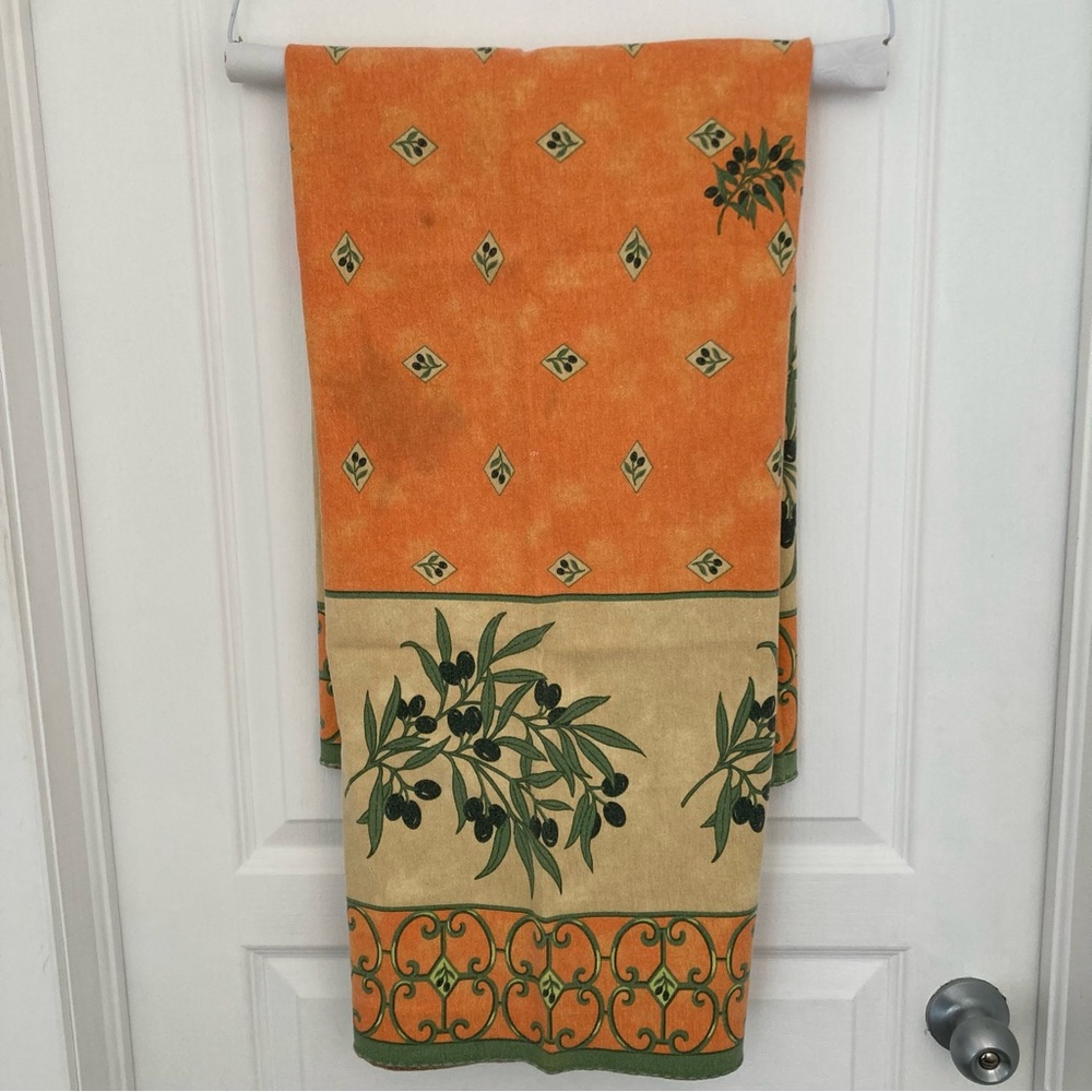 Orange and Green Dining Tablecloth Mediterranean Olive Pattern Summer Picnic Sun